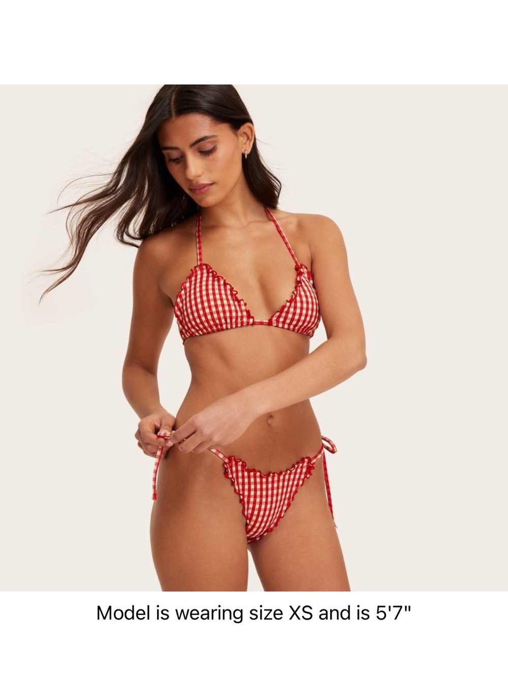 Women's Lettuce Edge Triangle Bikini Top - Parke x Target Red Gingham Check XS - Picture 2 of 9